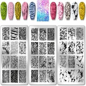 PH PandaHall 3pcs 대리석 네일 스탬핑 플레이트 바위 질감 아트 스텐실 돌 금이 간 이미지 프렌치 라인