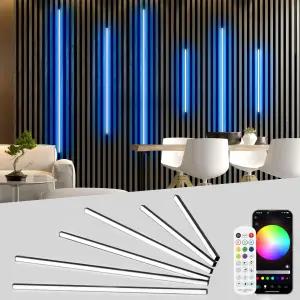 음향 패널용 리차저 RGB 블랙 스마트 오목 조명 Alexa와 호환되는 우드 슬랫 월 WiFi LED 스트립 6개 월용