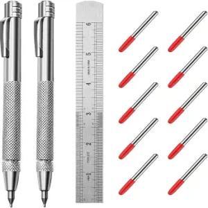 Ofasixx 2팩 텅스텐 카바이드 팁 스크라이버 도구 10개 리필 1자 자석이 있는 금속 마킹