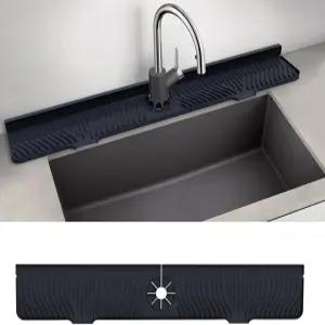 33인치 주방 싱크대 스플래시 가드 매트 실리콘 소재로 수도꼭지 손잡이를 물방울로부터 보호 캐처 다용도