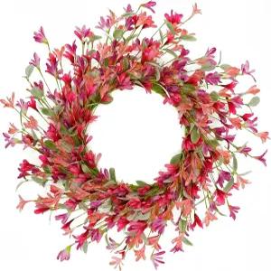 화환드림 20인치 발렌타인 개나리 꽃 화환 현관문용 유칼립투스 잎이 있는 봄 여름 아웃도어 가정용 농가