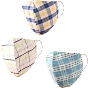 터치스톤 체크 코튼 페이스 마스크 여성용 남성용 재사용 가능한 세탁 수작업 이중 레이어. (3팩). 블루
