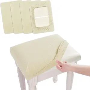 구매하기 4개의 베니티 스툴 벤치 커버 고급 주름 방지 자카드 패브릭 안장 바 슬립 신축성 세탁 가능