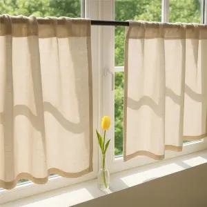 에어레이크 린넨 블렌드 티어 커튼 26 x 24 인치 로드 포켓 크림 쇼트 카페 2 개 세트 보호 농가 소박한