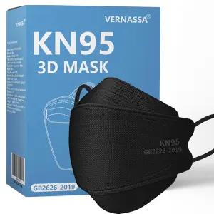 베르나사 블랙 KN95 페이스 마스크 50팩 5겹 일회용 통기성 및 편안함 필터 효율성 95 가정 여행 직장용