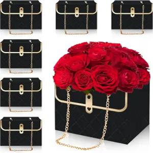 금속 체인 부케 보관 버킷 플로리스트 가방 꽃다발 포장 바구니 핸드백 결혼식 파티 생일 어머니의 날 선물