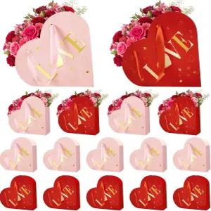 렌부주 16개 발렌타인데이 꽃 하트 모양 선물 상자 - 어머니의 날 꽃꽂이 용품을 위한 손잡이가 있는