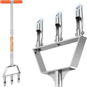 수동 코어 에어레이터 잔디 도구 - 3개의 속이 빈 타인이 있는 잔디용 반조립 관리용 야드 플러그 주황색