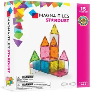 MAGNA-TILES 스타더스트 15피스 마그네틱 건설 세트 오리지널 빌딩 브랜드 3-99년 4개의 미러 스퀘어 포함