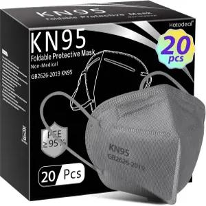 남성 여성 필수 근로자(회색)를 위한 Hotodeal KN95 페이스 마스크 20개 5겹 컵 먼지 화재 연기