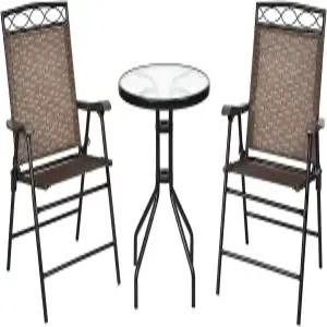 레나톤 3피스 파티오 비스트로 세트 야외 다이닝 가구 테이블 및 정원 풀 뒷마당 우산 구멍 강화 유리