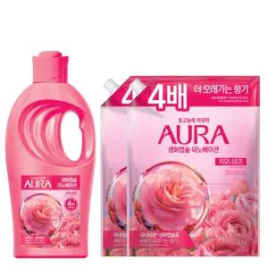 아우라 생화캡슐 섬유유연제 피오니로즈 1L + 1.7L x 2개