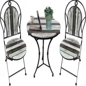 뒷마당 표현 소박한 농가 3피스 비스트로 세트 - 내구성이 뛰어난 연철 프레임이 있는 접이식 테이블 의자