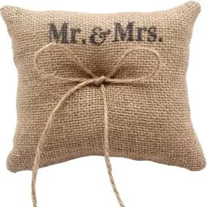 결혼식 또는 보석 가게 진열용 라즈멘 헤시안 버랩 황마 보우 트위니 신부 링 베개 15 x 15cm 빈티지