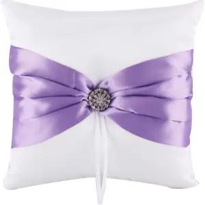 그와 7.8인치 새틴 인조 다이아몬드 장식 웨딩 링 베어러 베개(보라색)