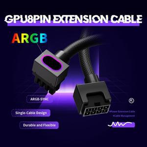 AIJS GPU 8핀 연장 케이블 그래픽 카드 ARGB5V 3핀 포함 18AWG 90 ° 직각 디자인 남성-여성
