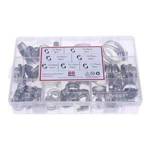 60Pcs 연료 분사 호스 라인 클램프 스테인레스 스틸 조정 가능 웜 기어 구색 키트