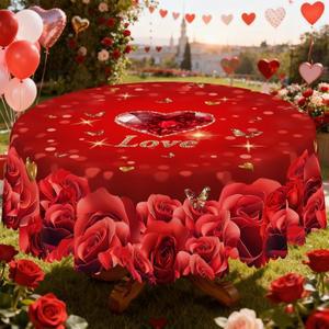 1개 발렌타인데이 테마 프린트 테이블보 하트와 장미 패턴 디자인 봄 여름 결혼식 시즌 어머니의 날 기념일