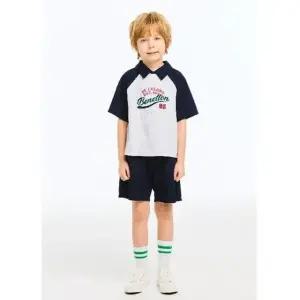 [갤러리아] 베네통키즈 래글런 와플 카라 티셔츠 상하 세트 QATS19631/QATP07631_NY