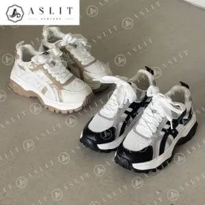 [애슬릿] 키높이 운동화 배색 통굽 소 가죽 스니커즈 굽 높은 6cm