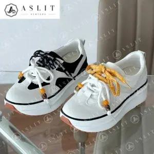 [애슬릿] 키높이 스니커즈 소 가죽 콤비 배색 끈 운동화 5cm