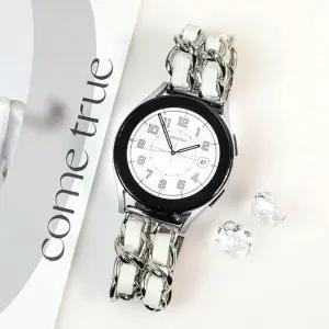 엔터콘 갤럭시워치 6 5 4 더블 체인 가죽 밴드 스트랩 갤럭시워치스트랩