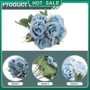 내집 인공 푸른 장미 꽃 실크 꽃다발 홈 가든 장식 웨딩
