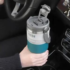 750mL 텀블러 TYESO 스포츠물병 차량 스텐 초등 캠핑 내장형빨대 중등 사무실 핸들 스포츠