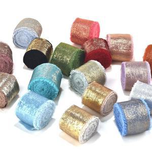 반짝이원단 반짝이 모조 실크 쉬폰 손으로 찢어진 날 부케 선물 포장 리본 DIY 웨딩 홈 호텔 파티 장식 4cm