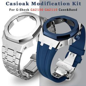 G-Shock GA2100 모드 키트 수정 GA2110 GAB2100 용 금속 베젤 Casioak 새로운 밴드 스테인레스 Gen5 스틸 고무 케이스