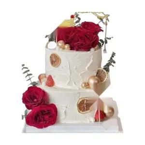 핑크장미케이크모형 기념일 인조 웨딩 소품 모형케이크 2단 플라워케익 케이크모형 촬영