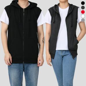 남자 여자 베이직 무지 특양면 민소매 후드 집업 나시 조끼