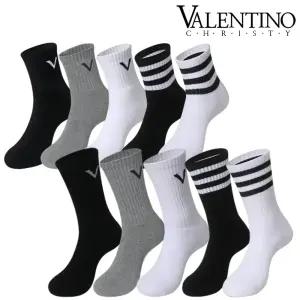 발렌티노 남자 순면 도톰 쿠션 전체 통파일 V 헬스 무지 삼선 스포츠양말 중목 장목 5켤레