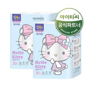 헬로키티 핑크리본 4겹 30롤 2팩 두루마리 화장지