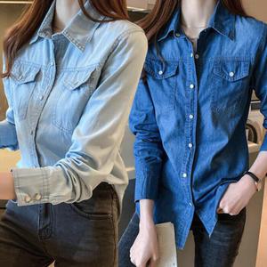 여성 청남방 버튼 타입 베이직 디자인 데일리 데님셔츠