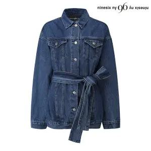 [롯데백화점]나인식스뉴욕 허리 끈 포인트 카라 롱 데님 자켓 (NO1JK008L0)
