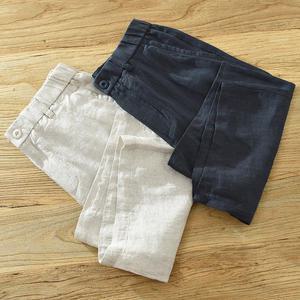 남성 편안한 홈웨어 5부 린넨 마 바지 순색 스트레이트 퓨어 반바지 남 여름 얇