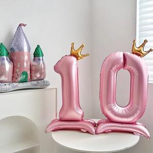 [파티아일랜드]왕관 스탠딩 숫자 호일 풍선 핑크 숫자풍선 두돌 파티꾸미기