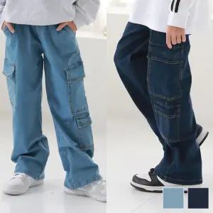 주니어클라쓰 와이드포켓스판청바지 주니어의류 초등학생 옷 데님 와이드 팬츠 밴딩 여아 남아