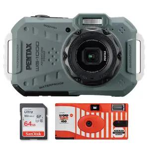 (펜탁스공식대리점 컴온탑) 펜탁스 WG-1000 (재고보유) 아웃도어 카메라 + 샌디스크 SD 64GB & 포토리뷰 일회용 흑백 카메라