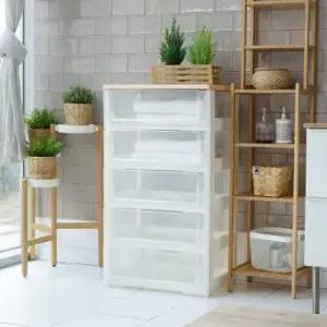 보노하우스 블랑 모던 우드상판 서랍장 5단 플라스틱 수납장