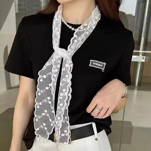 여성 레이스 롱 스카프 여름 시스루 망사 패션 쉬폰 타이 머플러 머리끈