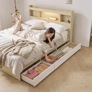 베디스 호텔식 LED조명 서랍 수납침대 프레임 SS/Q/K (헤드선택/매트별도)