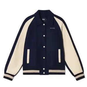 [오아이오아이컬렉션]레이어드 로고 바시티 자켓_네이비