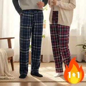 [하프클럽/핑크룩]2장 밍크체크 겨울 커플 수면바지 빅사이즈 남성용 여성용 잠옷