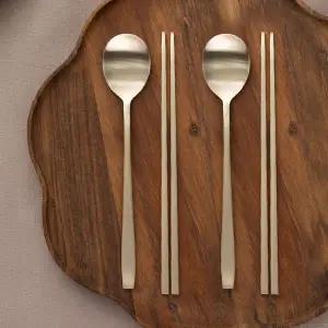 놋결 방짜 유기 모던 수저 세트 2개 각인 포장박스