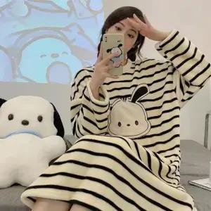 여성 극세사 단가라 수면 잠옷 원피스 파자마 홈웨어