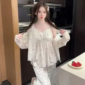 수피 파자마세트 럭셔리 벨벳 잠옷 3종 세트 가을 겨울 체리 끈 나시 패드 힛템