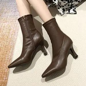 여성 7cm 옆지퍼 하이힐 삭스 앵클부츠 여자 앵글부츠