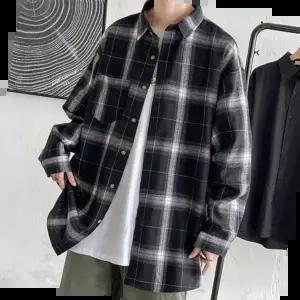 긴팔와이셔츠 코디하기좋은 캐주얼 루즈핏 남성 배색체크 긴팔 셔츠
